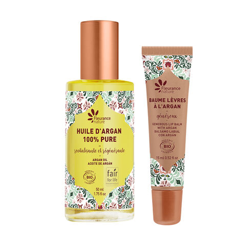 duo argan huile + baume lèvres cosmétique bio