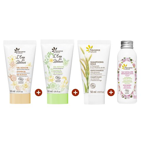 Les 4 produits au format voyage cosmétique bio