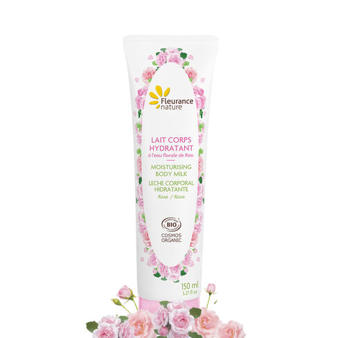 lait corps hydratant &agrave; l'eau florale de rose cosm&eacute;tique bio