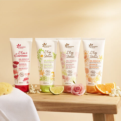 Gel douche Eau des delices rose et jasmin cosmetique bio