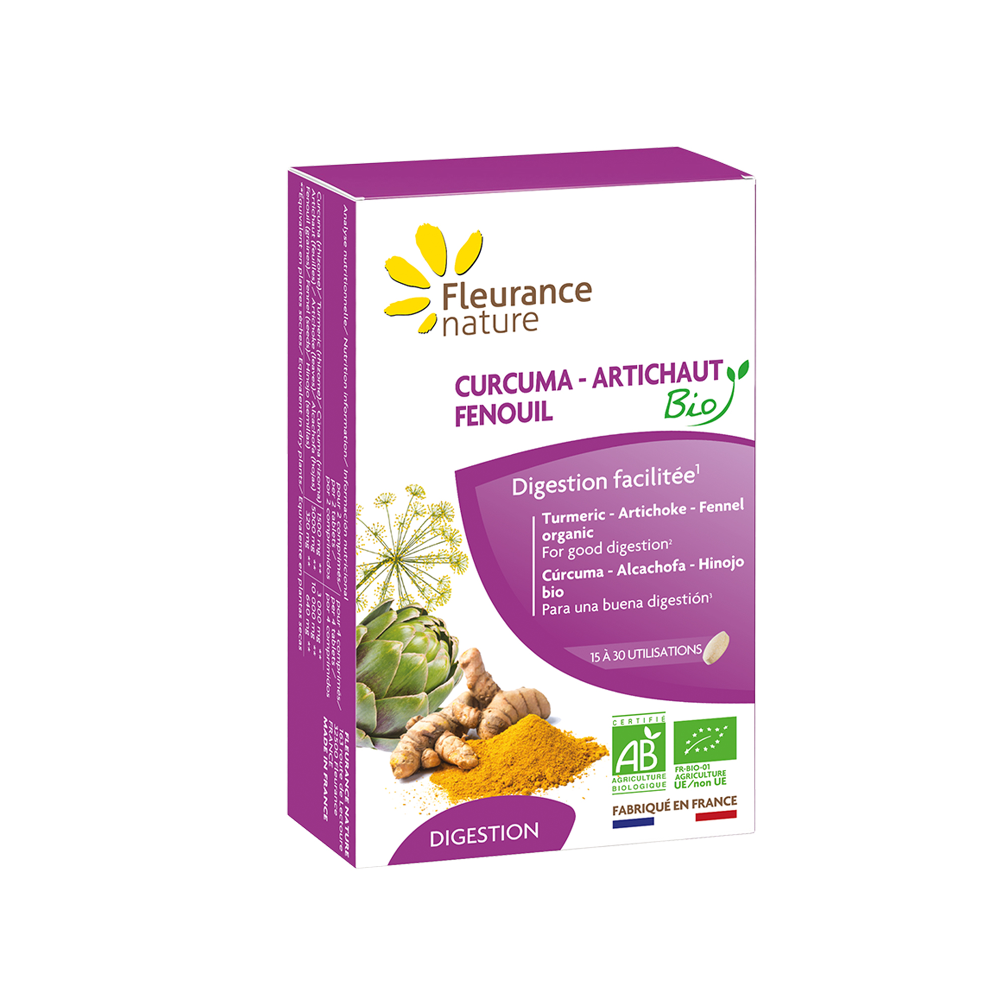 Curcuma – Artichaut – Fenouil bio, Complément alimentaire - Fleurance Nature