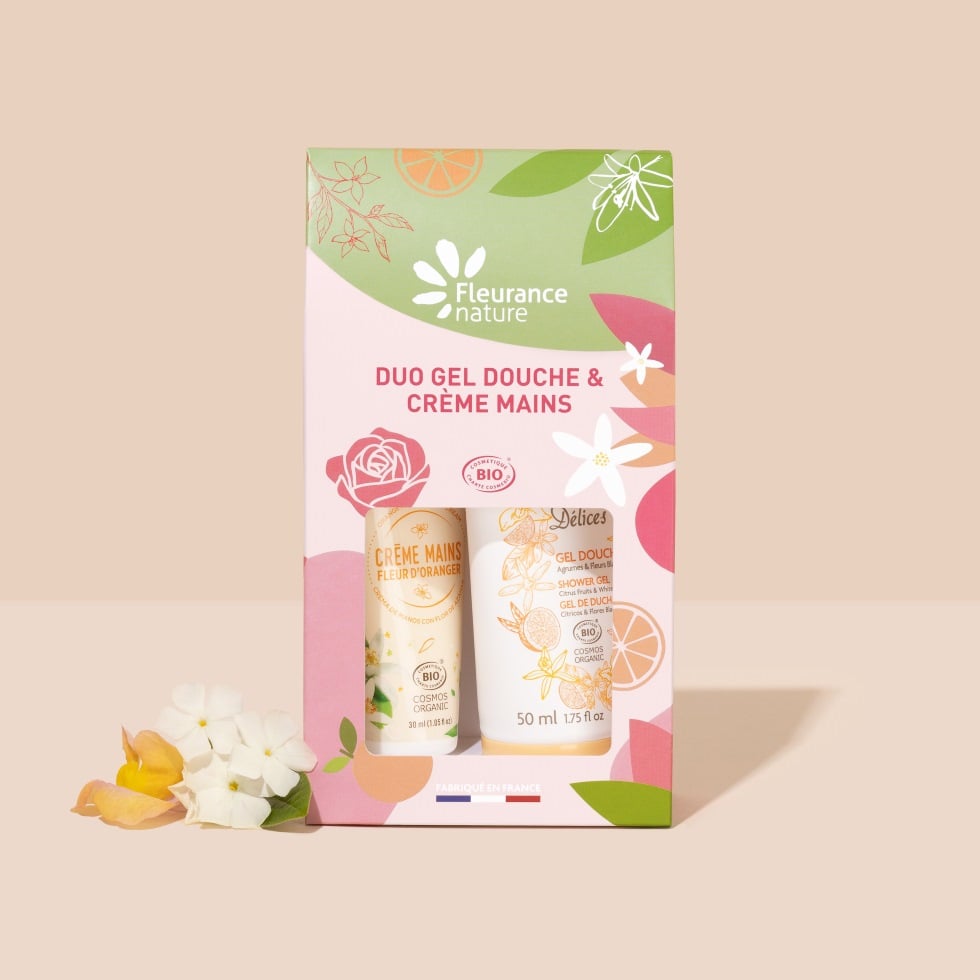 Pochette duo crème mains et gel douche agrumes