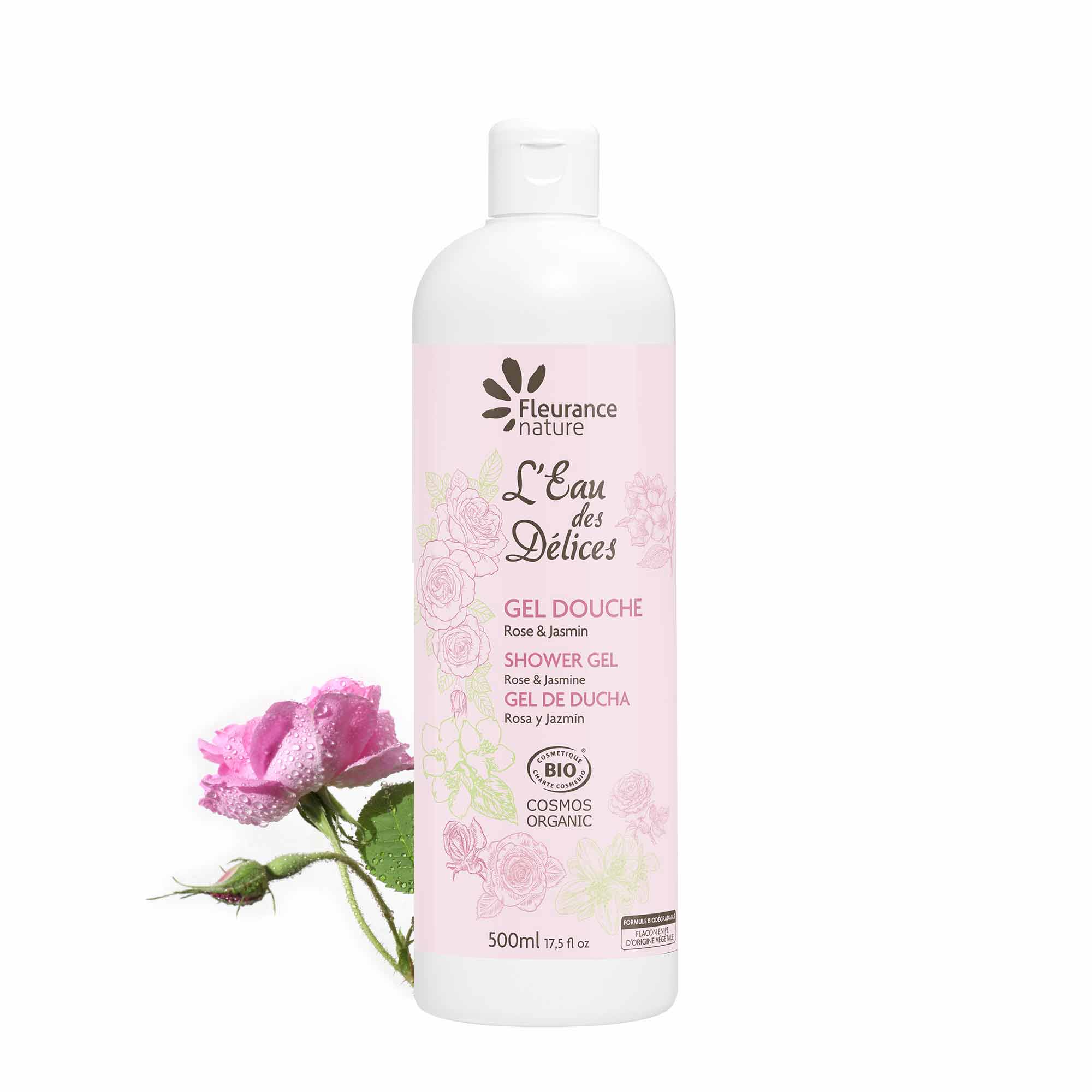 Gel douche eau des délices rose et jasmin bio