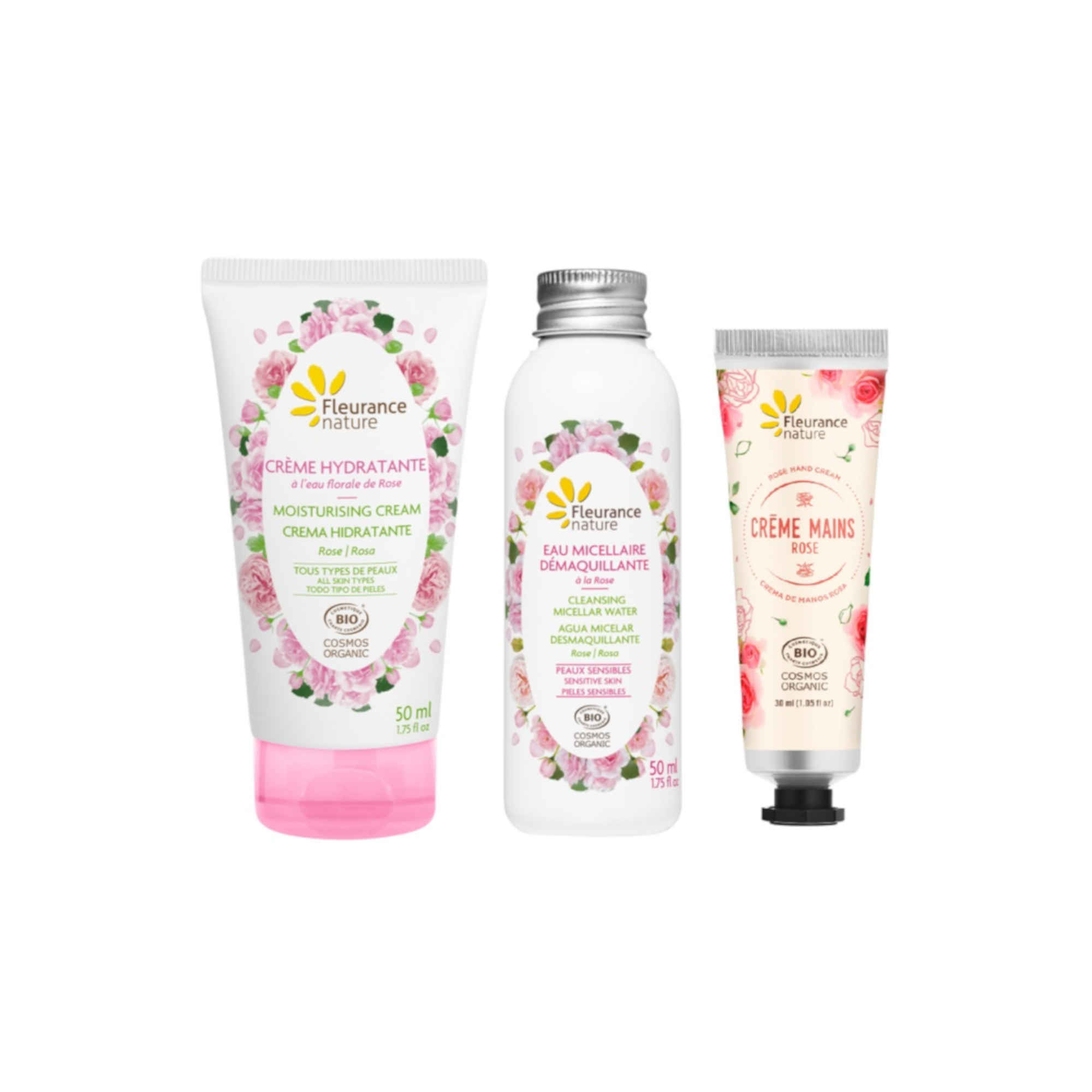 Trio de cosmétiques bio à la rose 