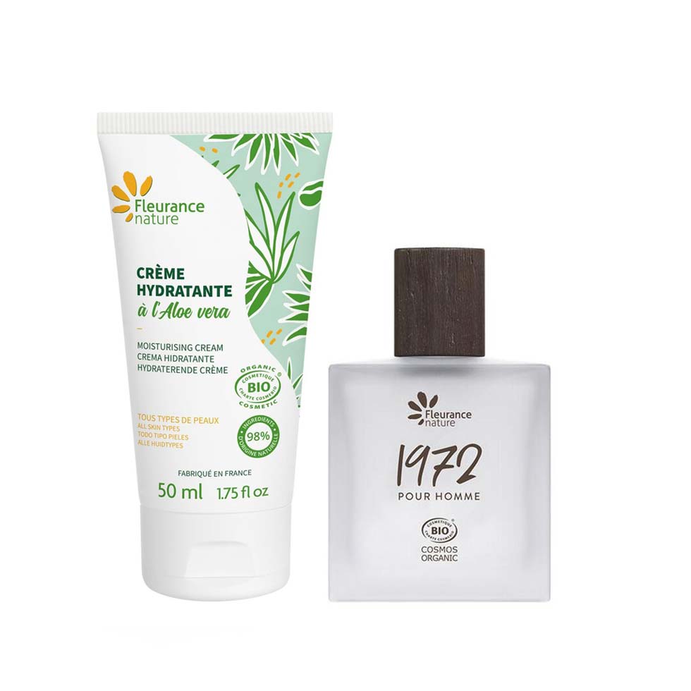 Duo homme eau de toilette cr&egrave;me hydratante cosm&eacute;tique bio