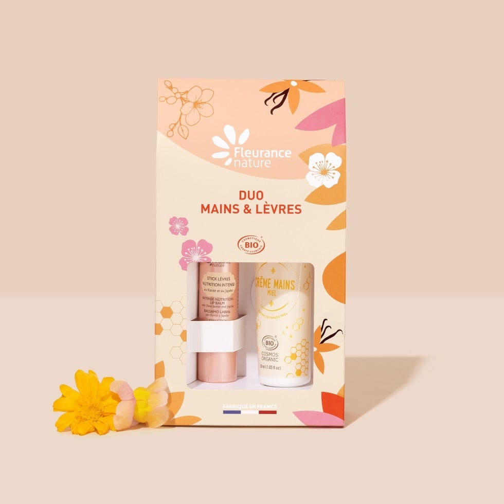 Pochette cadeau stick lèvres et crème mains miel